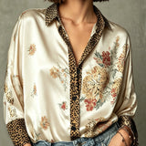 Sara | blusa vintage de satén con estampado floral de leopardo