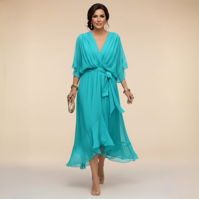 Monica | Vestido de chiffon con escote en V