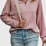 Elene | V-Neck Zip-Up Long Sleeve Sweater