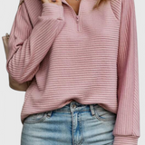 Elene | V-Neck Zip-Up Long Sleeve Sweater