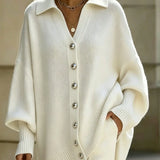 Blanco | Cardigan de punto suave estilo francés con botones, manga larga y puños acanalados para mujer