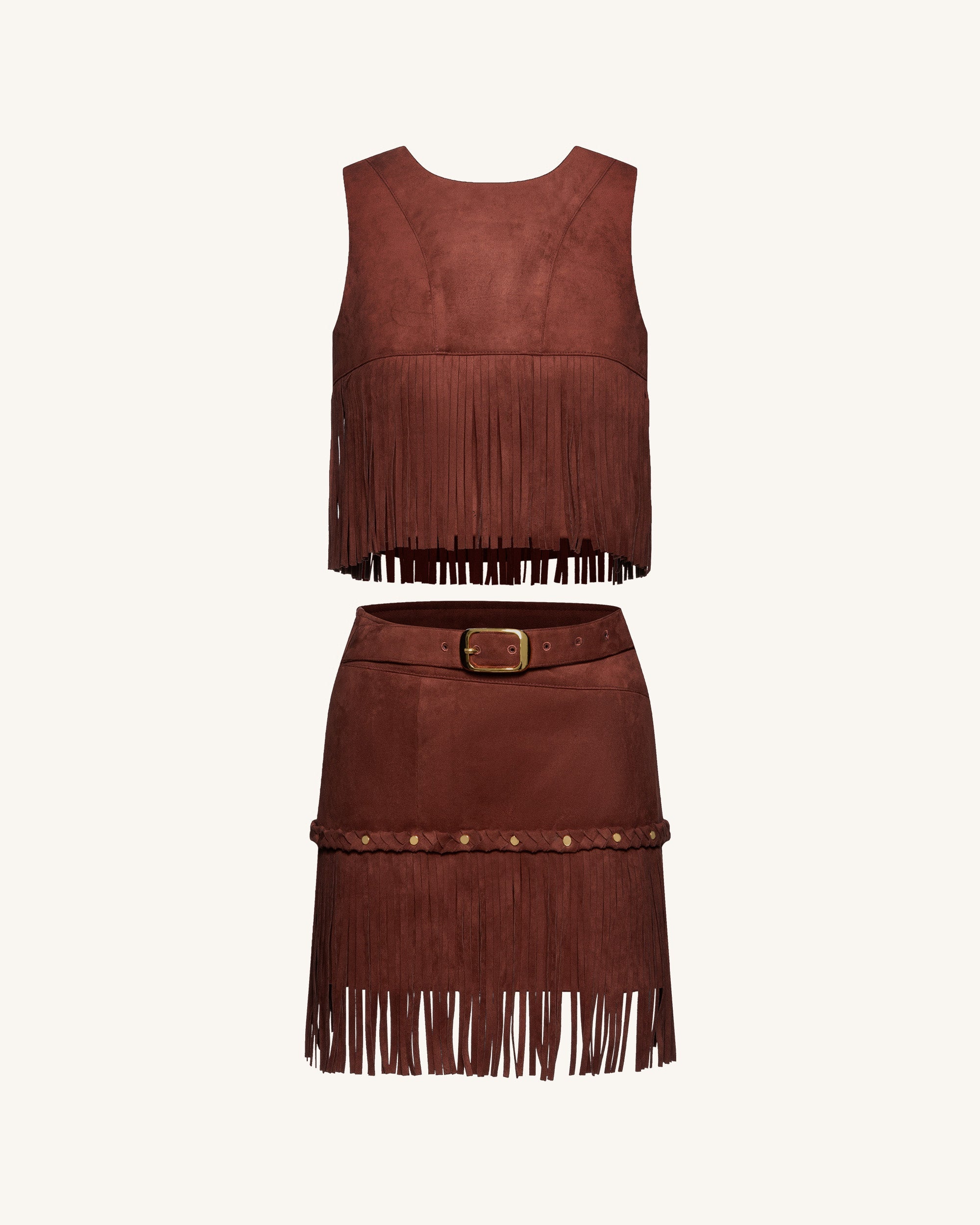 Violeta Top halter ante sintético con flecos burdeos estilo femenino moderno  Image 8 Violeta Top halter ante sintético con flecos burdeos look elegante completo  Image 9 Violeta Top halter ante sintético con flecos burdeos outfit moderno femenino