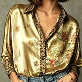 Sara | blusa vintage de satén con estampado floral de leopardo