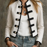 Adriana | Chaqueta de mujer de otoño con patchwork en blanco y negro