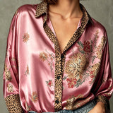 Sara | blusa vintage de satén con estampado floral de leopardo