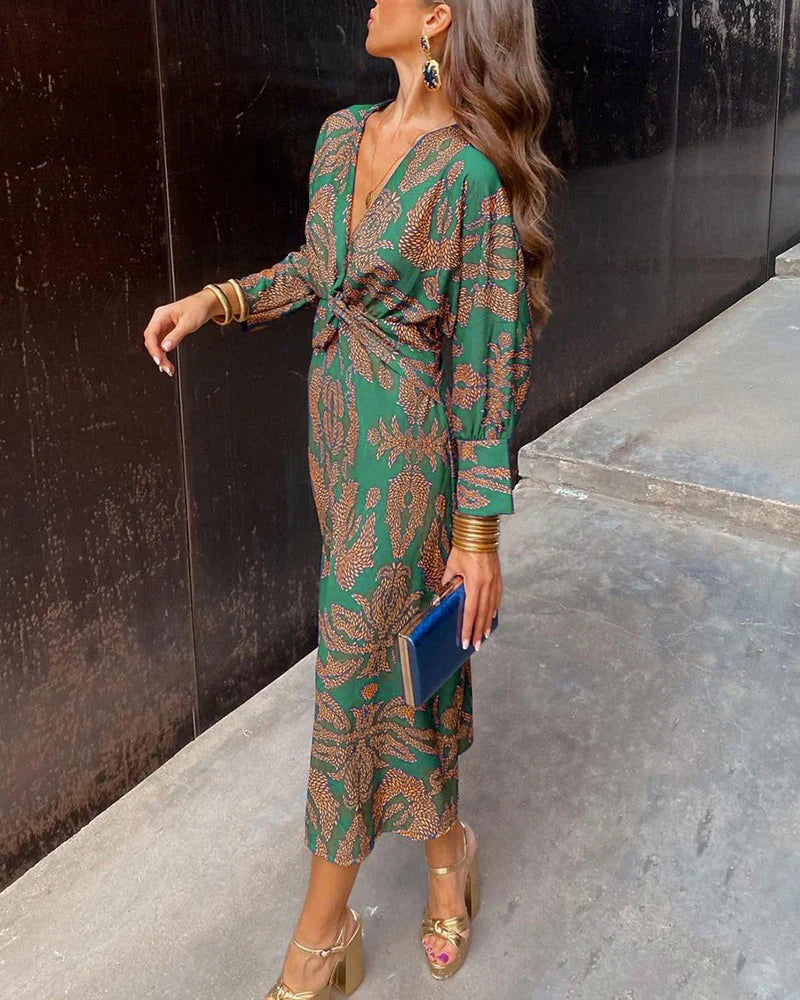Laia Vestido Midi Elegante con Estampado Atemporal vista lateral