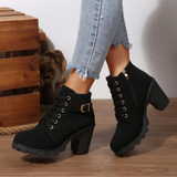 KATNI™ - Botines elegantes de caña baja con cordones, hebilla metálica y suela gruesa
