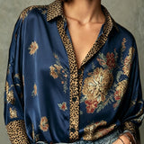 Sara | blusa vintage de satén con estampado floral de leopardo