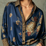 Sara | blusa vintage de satén con estampado floral de leopardo