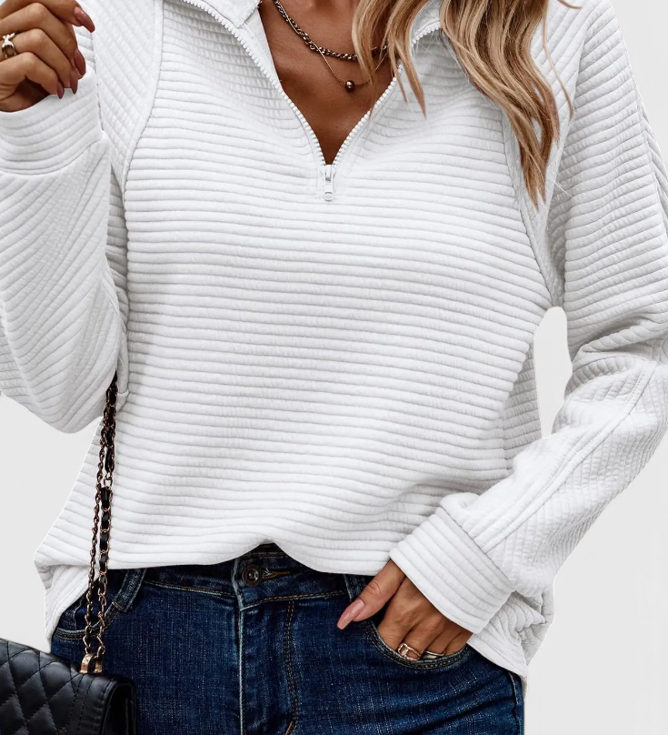 Elene | Jersey de Cuello en V con Cremallera y Manga Larga