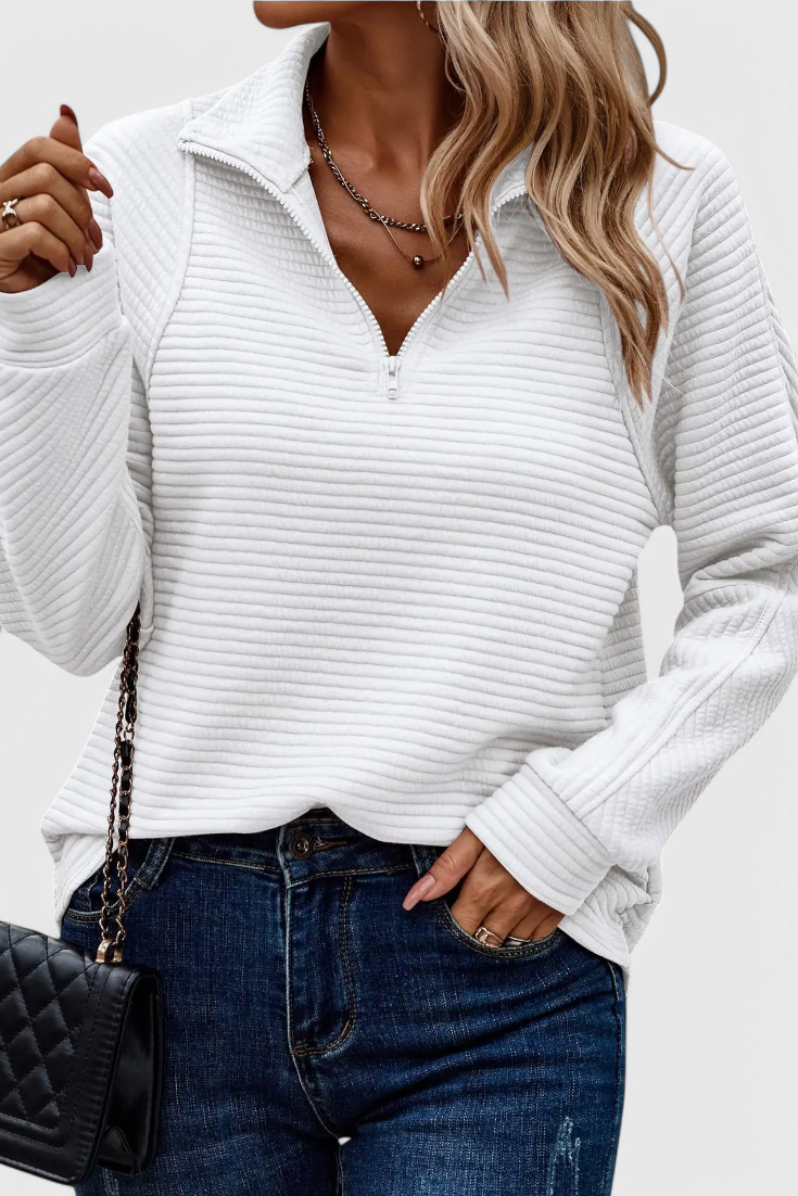 Elene | Jersey de Cuello en V con Cremallera y Manga Larga