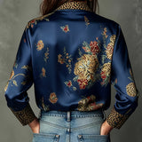 Sara | blusa vintage de satén con estampado floral de leopardo