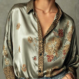 Sara | blusa vintage de satén con estampado floral de leopardo