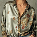 Sara | blusa vintage de satén con estampado floral de leopardo