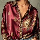 Sara | blusa vintage de satén con estampado floral de leopardo
