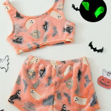 Pijamas de Franela Luminosa para Halloween para Mujer