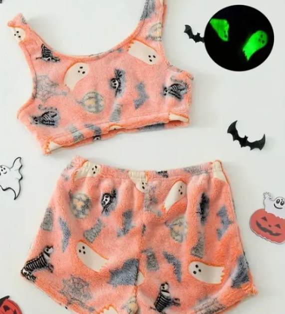 Pijamas de Franela Luminosa para Halloween para Mujer