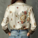 Sara | blusa vintage de satén con estampado floral de leopardo