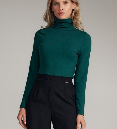 Gloria Blusa Gola Alta Elegance Verde Esmeralda vista frontal