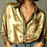 Sara | blusa vintage de satén con estampado floral de leopardo