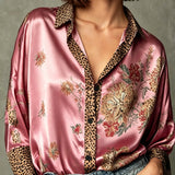 Sara | blusa vintage de satén con estampado floral de leopardo