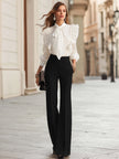 Maria | Conjunto de blusa blanca con lazo y volantes y pantalones negros de pierna ancha
