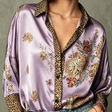 Sara | blusa vintage de satén con estampado floral de leopardo