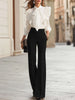 Maria | Conjunto de blusa blanca con lazo y volantes y pantalones negros de pierna ancha