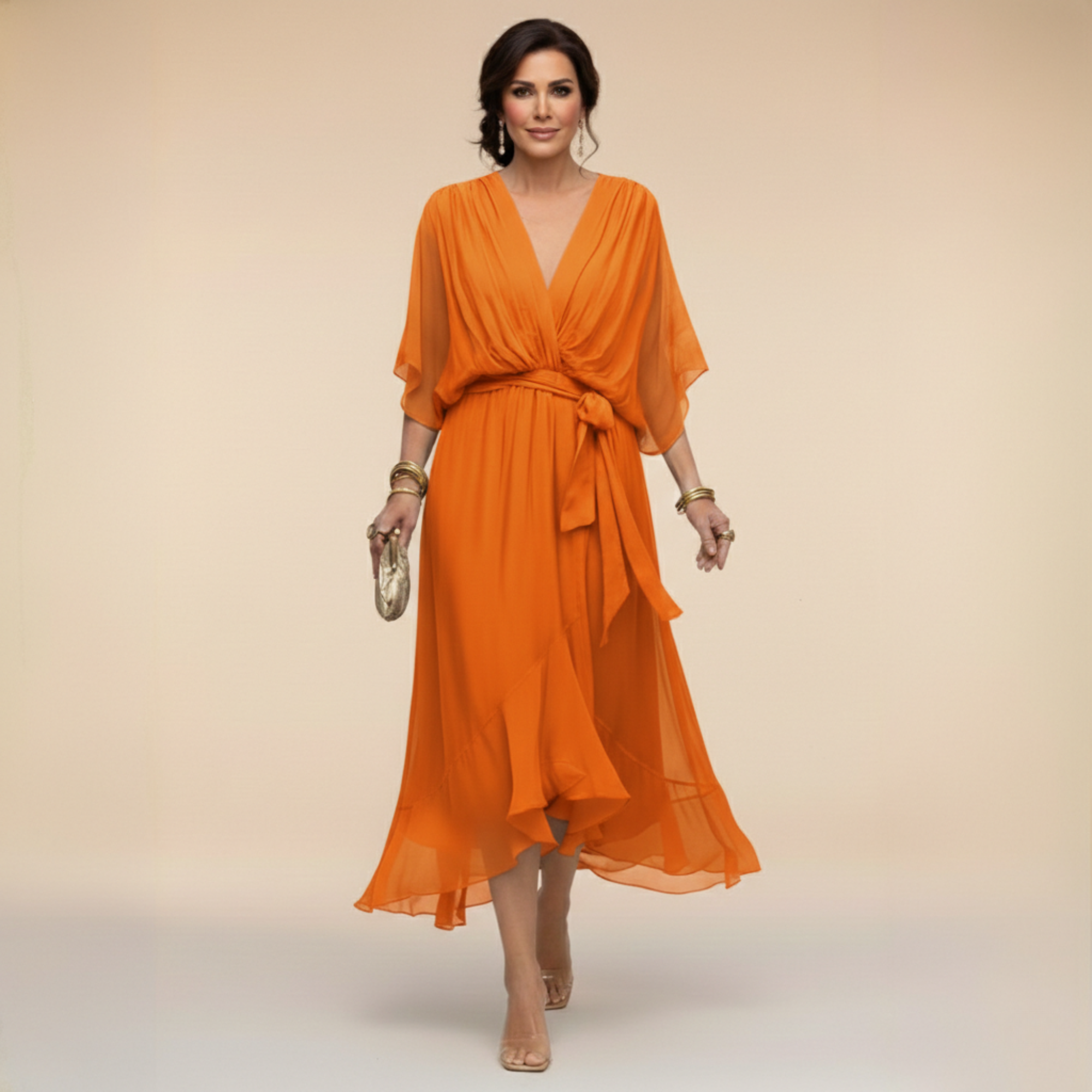 Monica | Vestido de chiffon con escote en V
