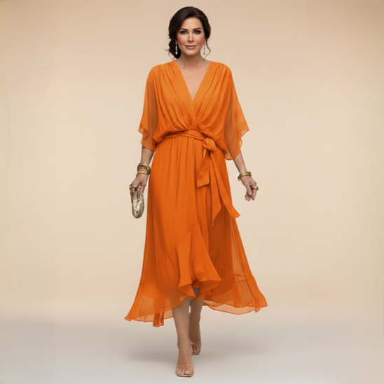 Monica | Vestido de chiffon con escote en V