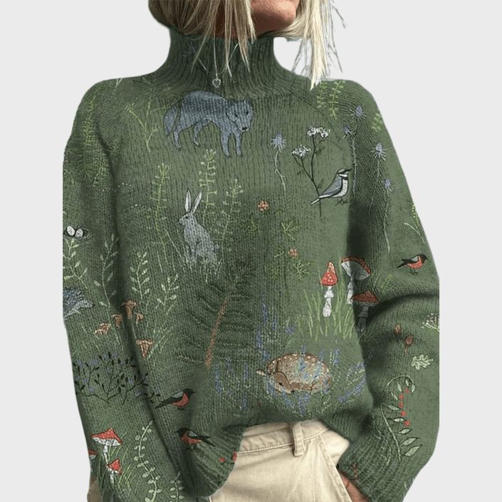 Laura | Suéter Verde Mujer con Estampado Natural
