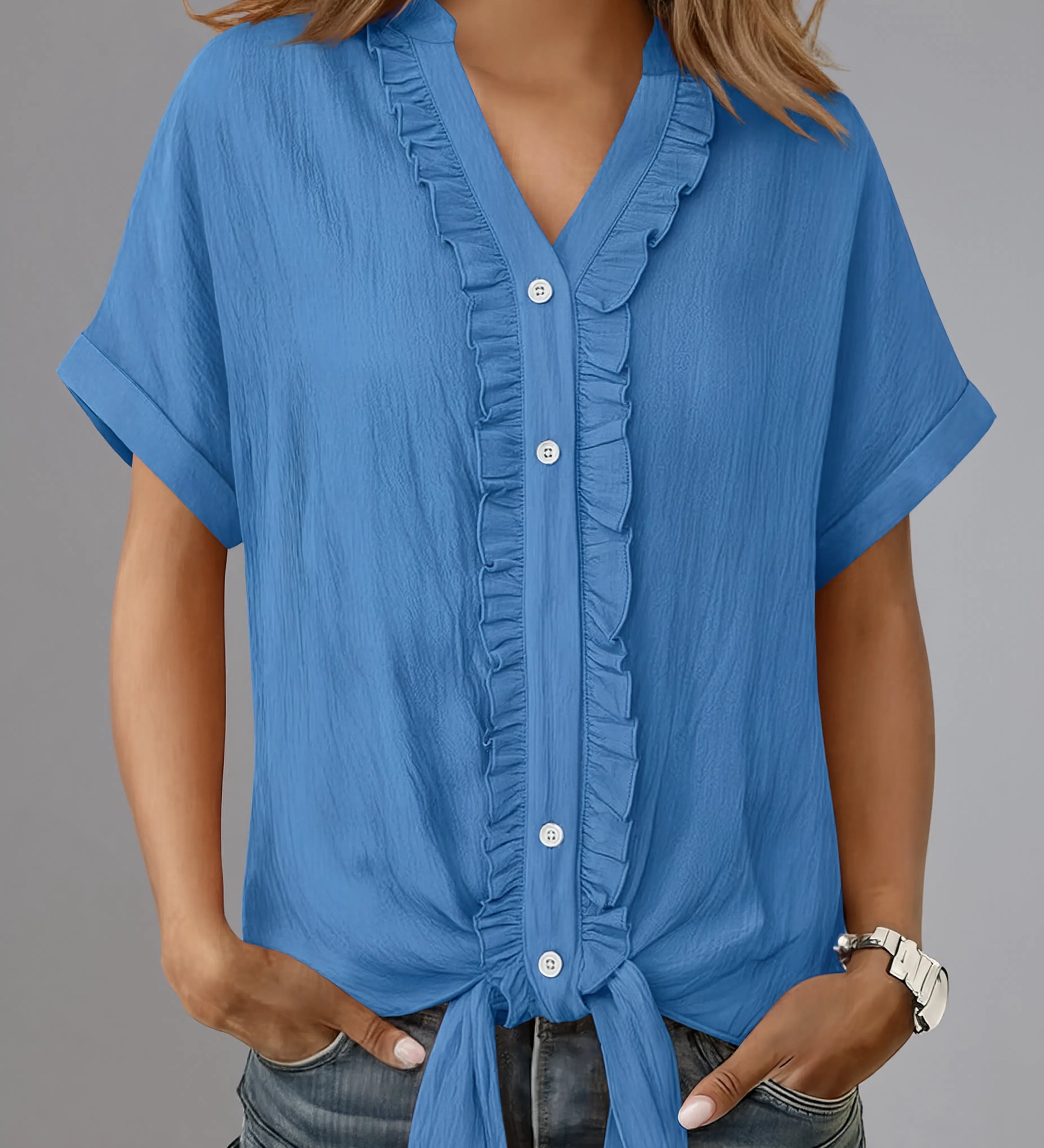 Maria | Camisa casual de manga corta con borde fruncido