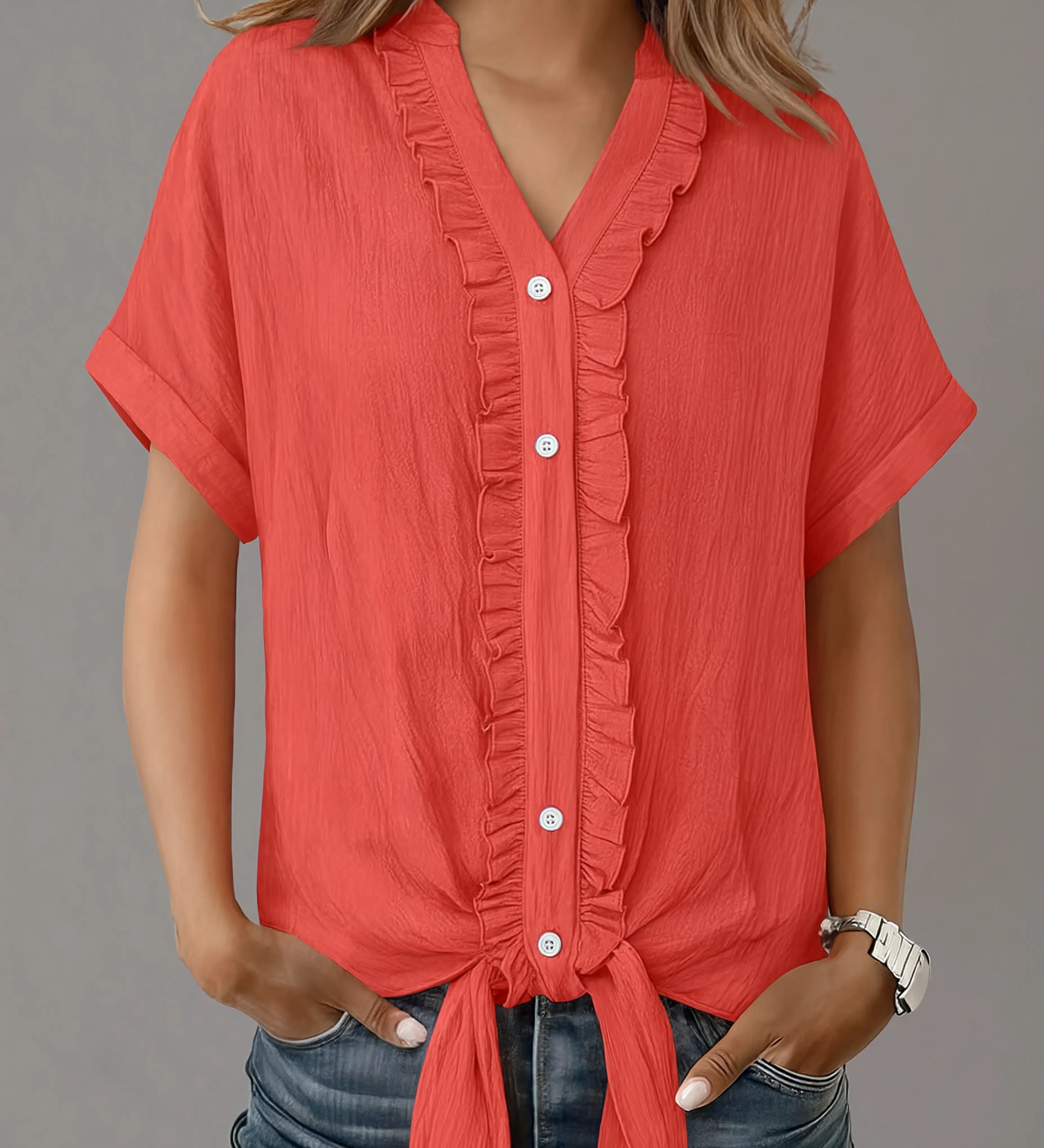 Maria | Camisa casual de manga corta con borde fruncido