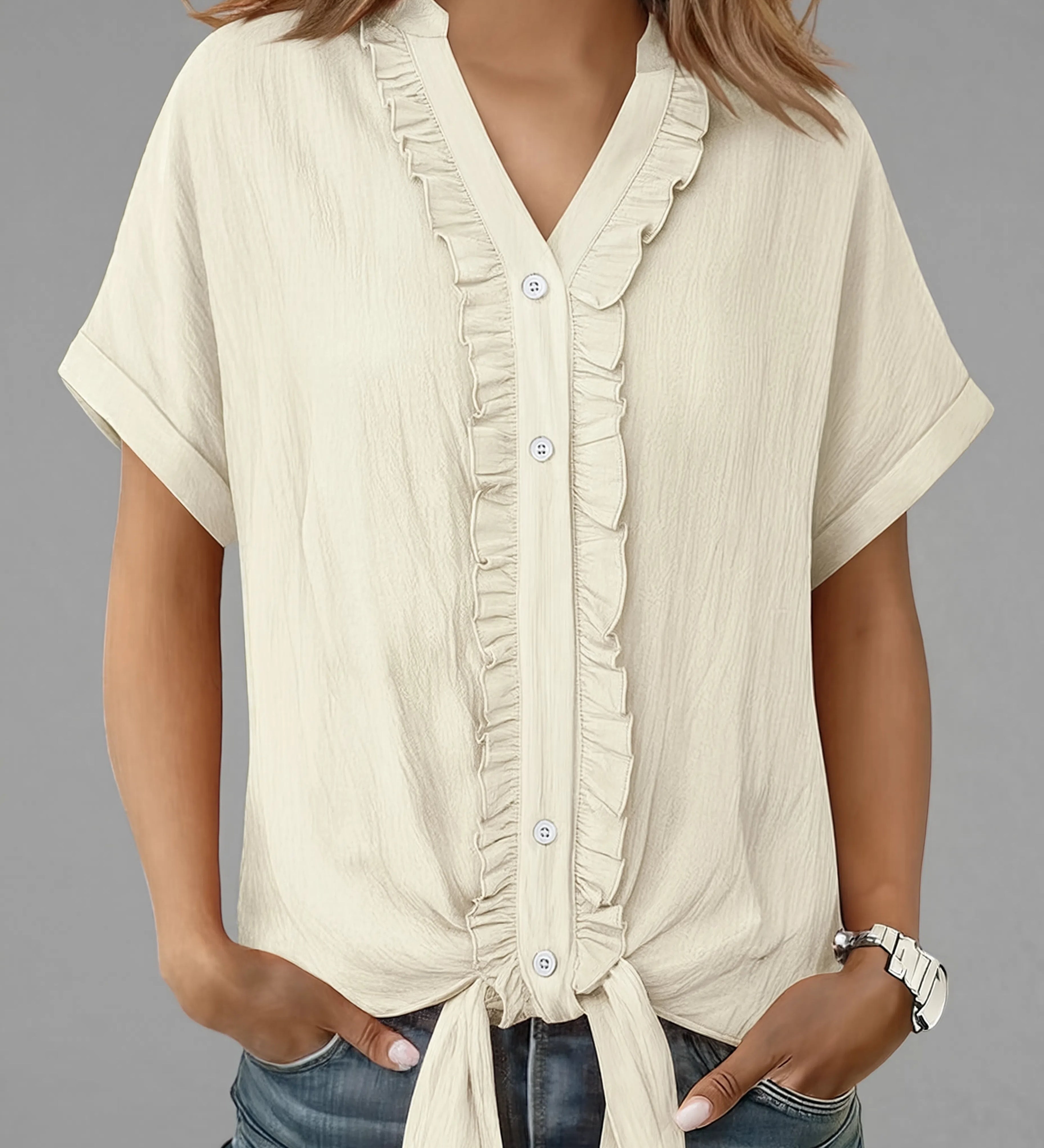 Maria | Camisa casual de manga corta con borde fruncido