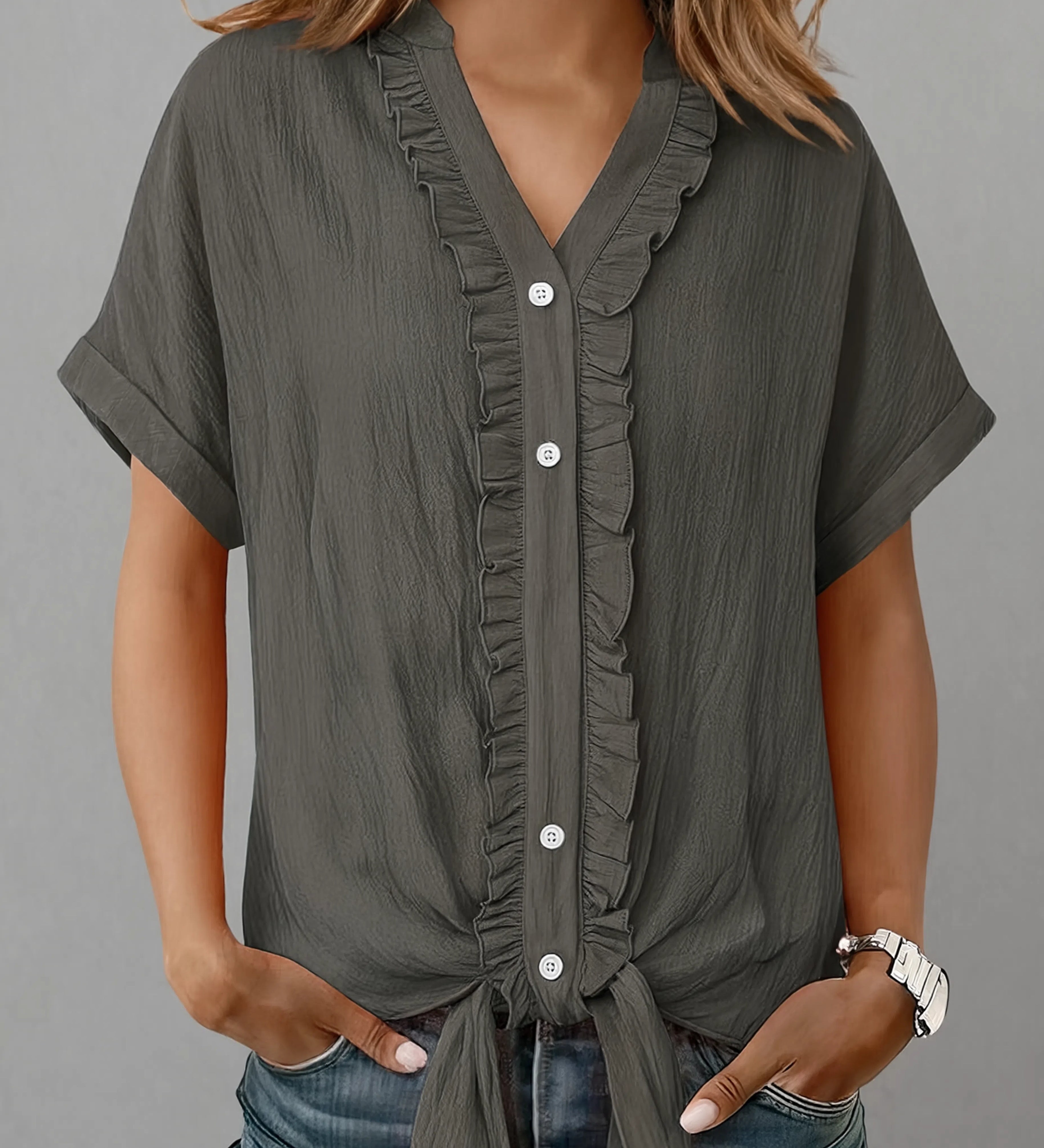 Maria | Camisa casual de manga corta con borde fruncido