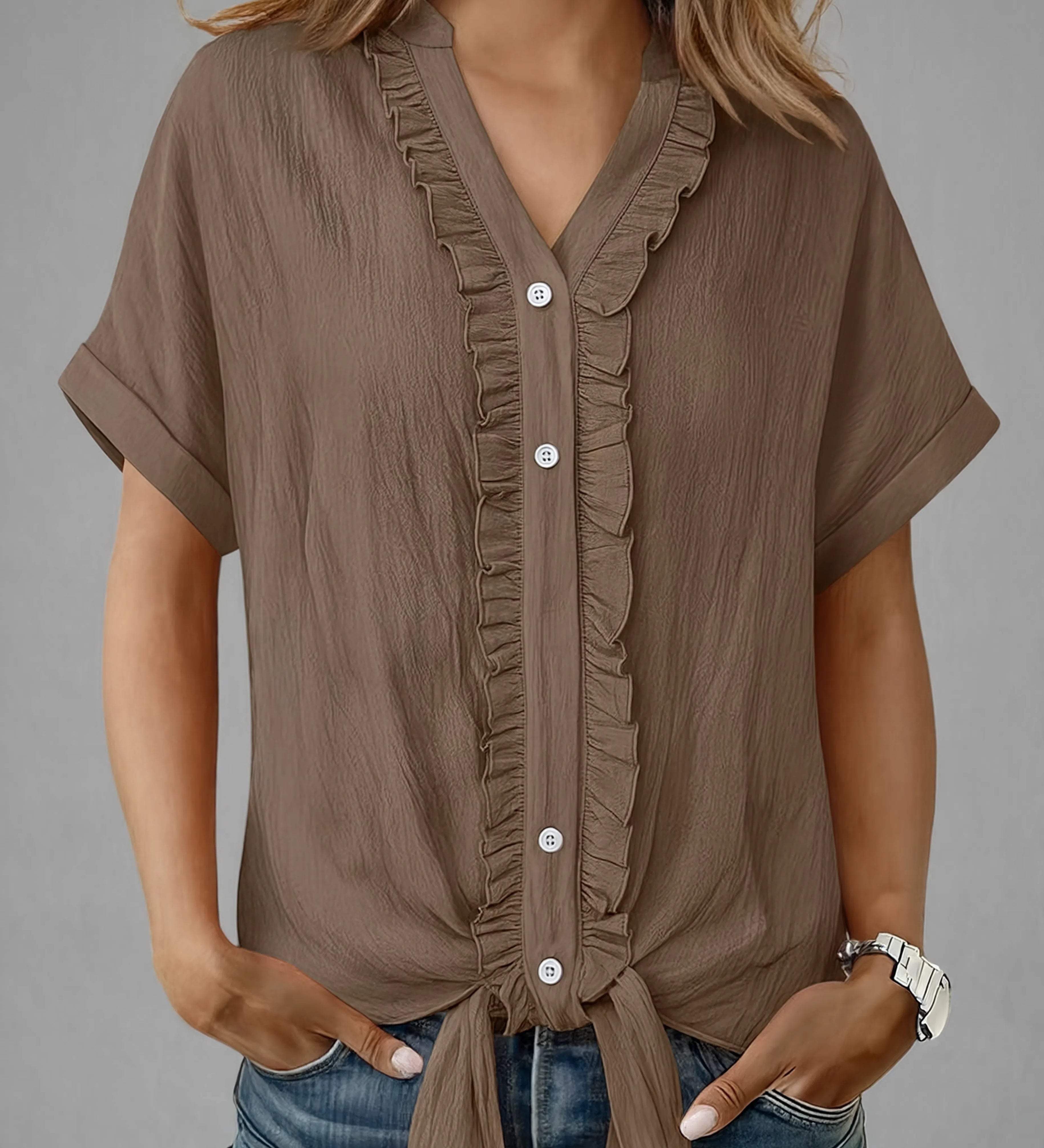 Maria | Camisa casual de manga corta con borde fruncido