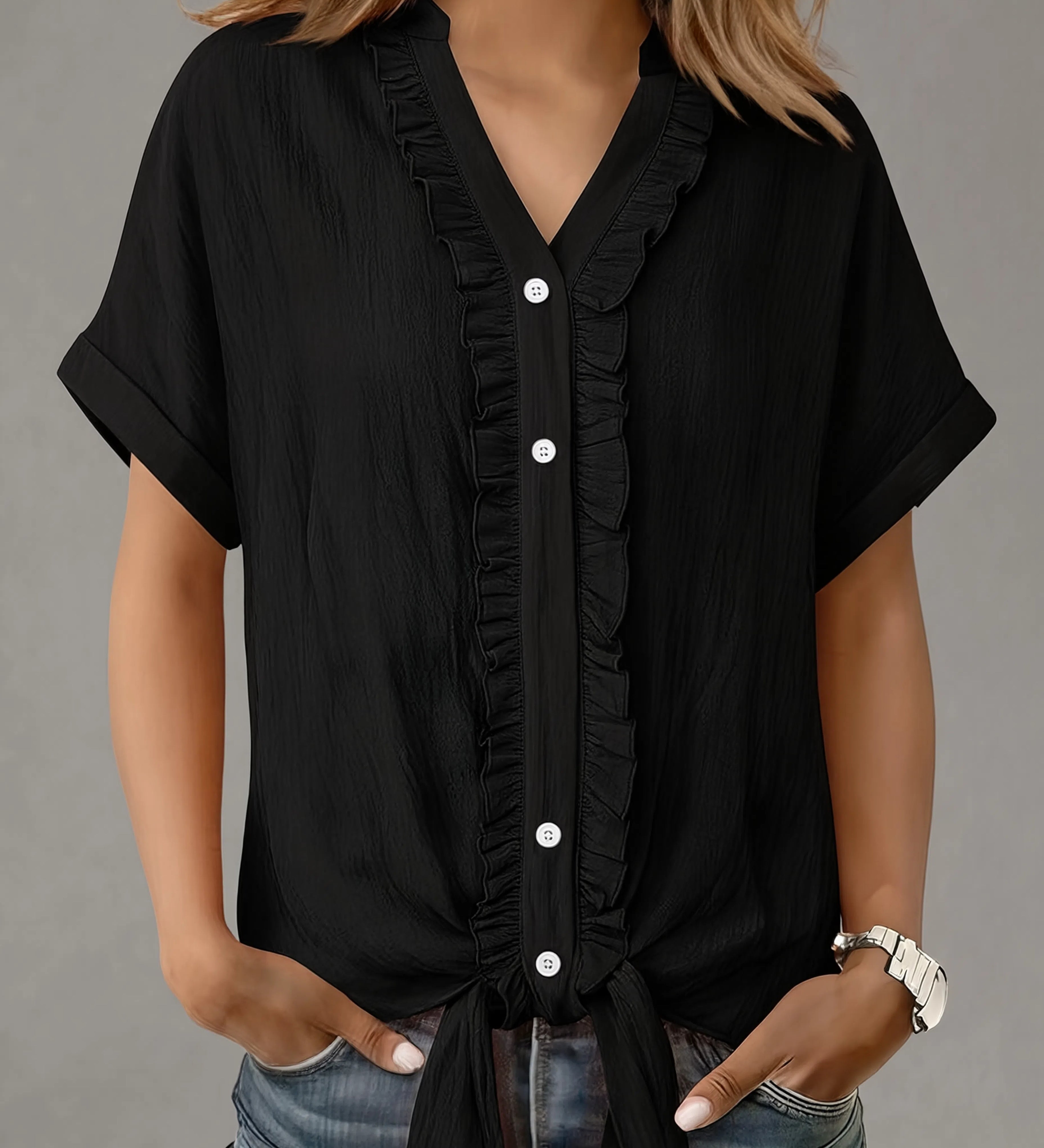 Maria | Camisa casual de manga corta con borde fruncido