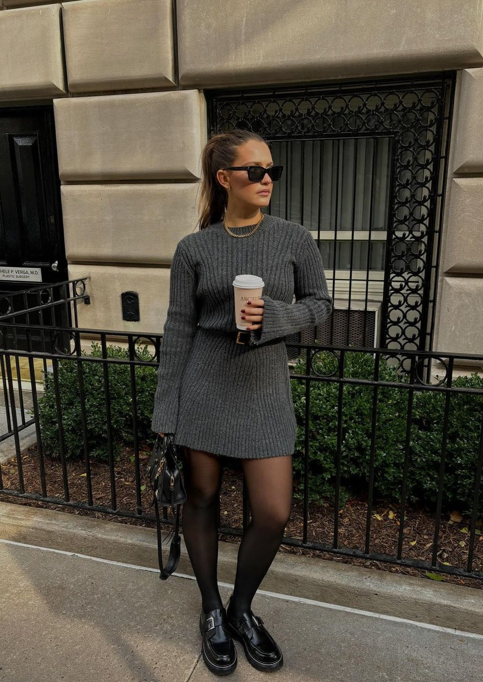 York | Vestido corto de suéter de otoño