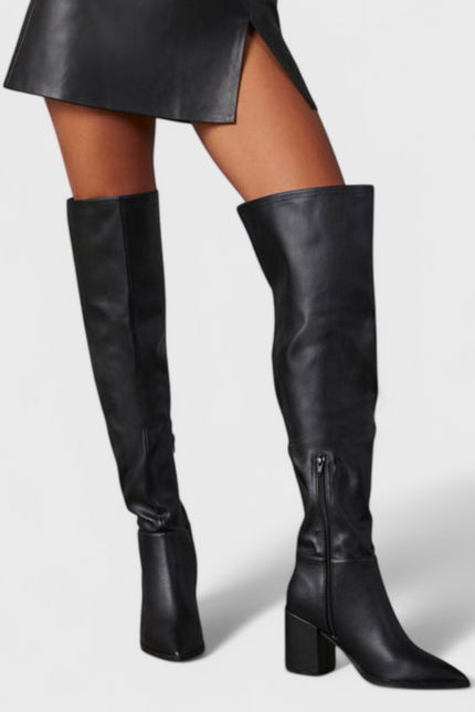 Bella | Botas Negras por Encima de la Rodilla con Tacón Ancho