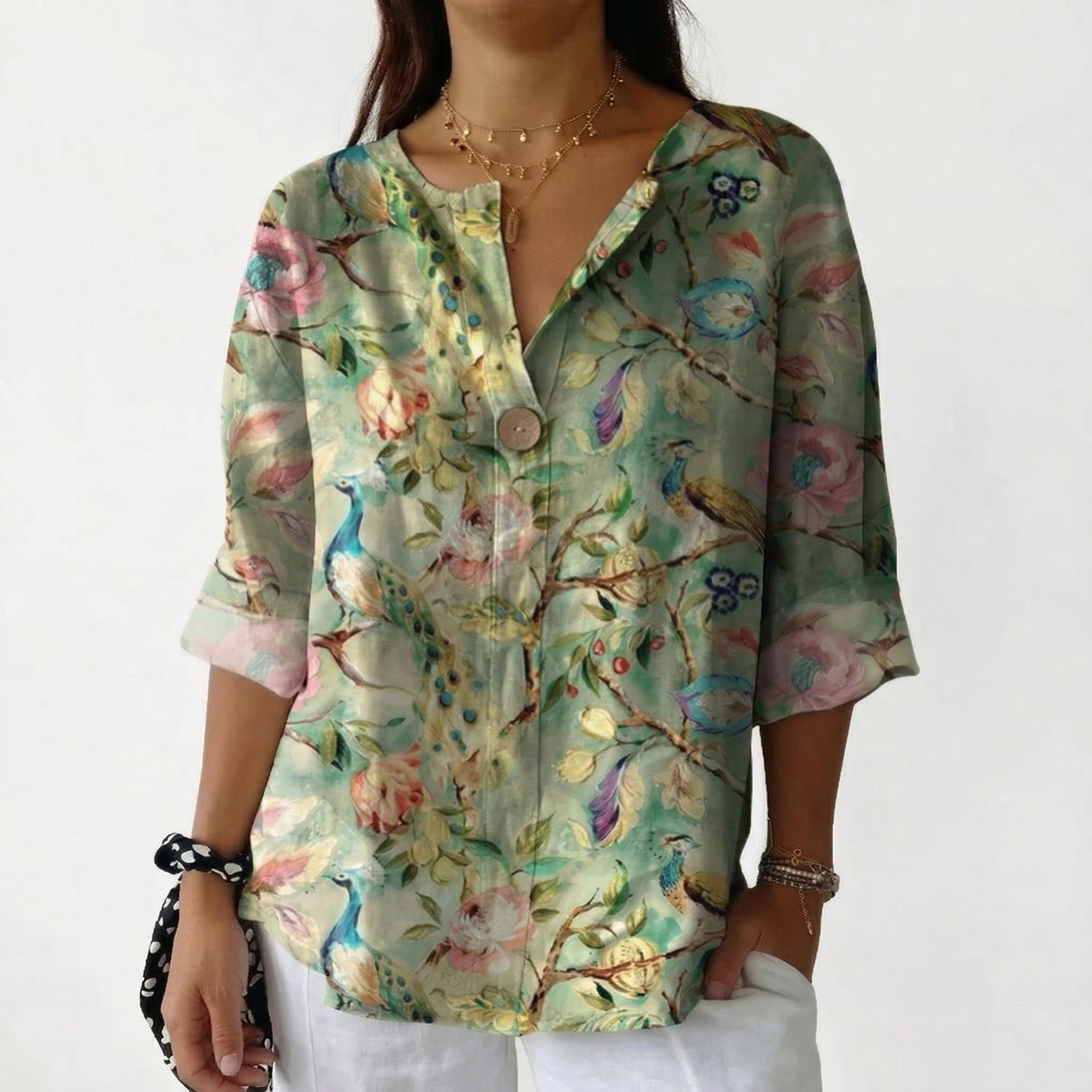 Gabriela | Blusa Floral Vibrante con Detalle de Botón