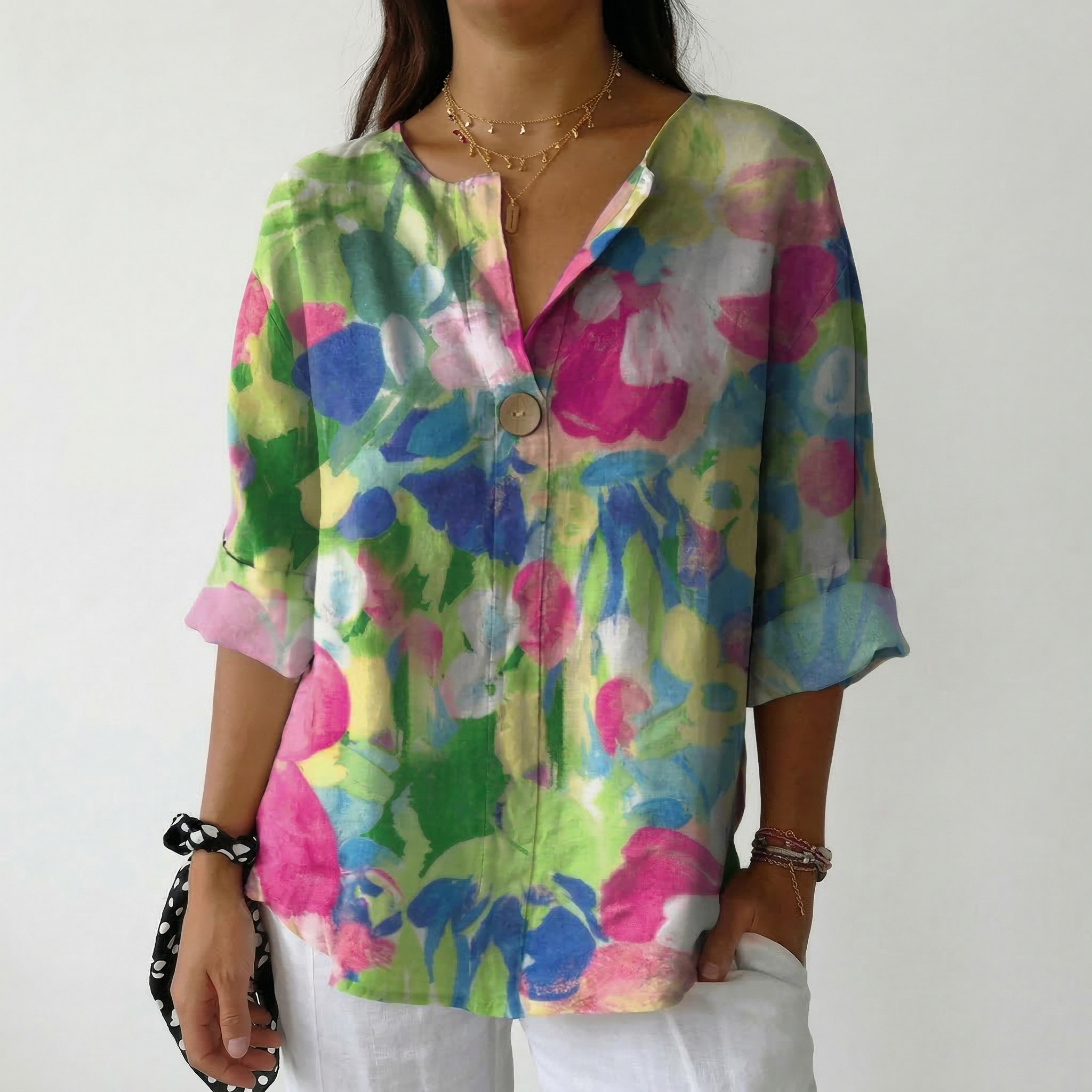 Gabriela | Blusa Floral Vibrante con Detalle de Botón