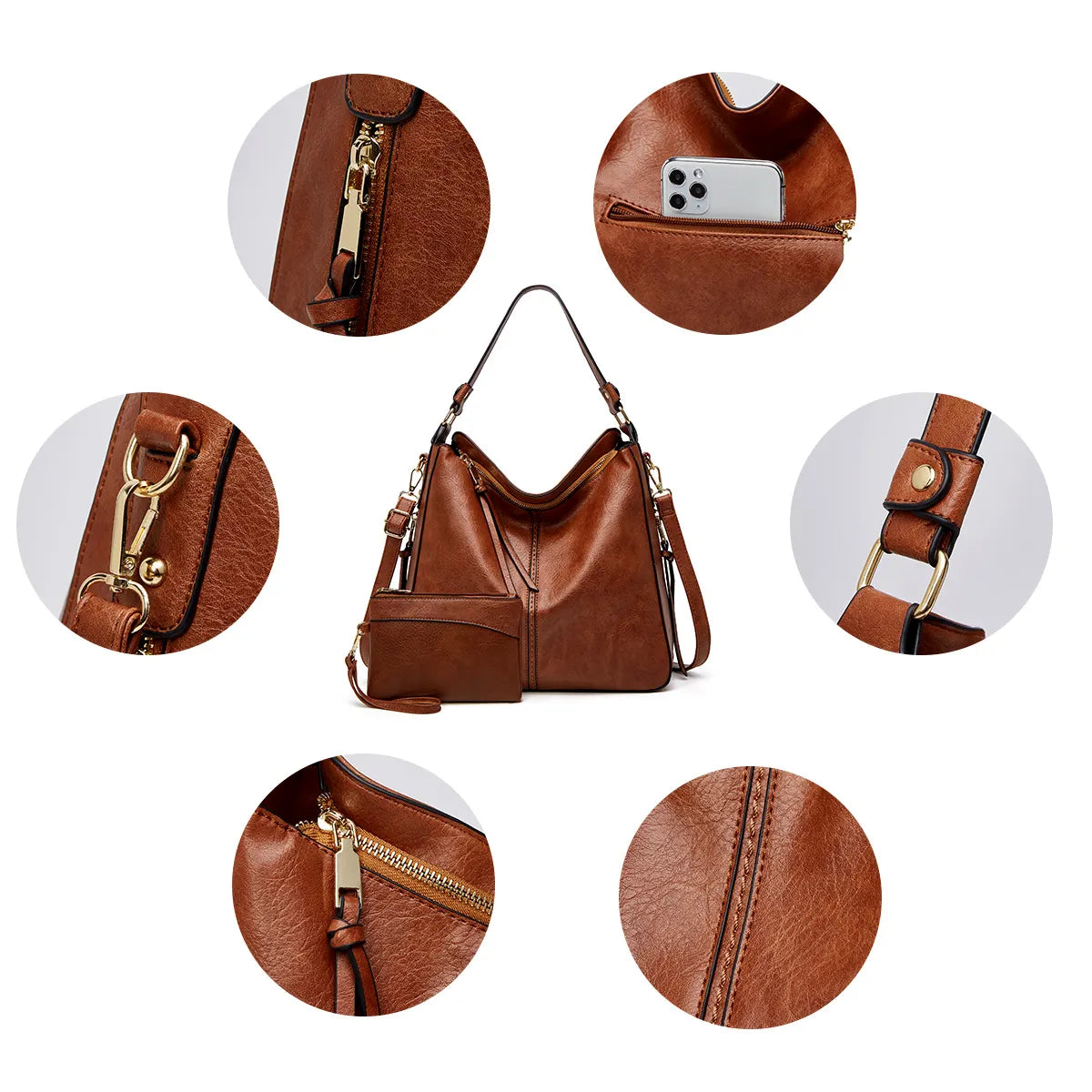 Pack de 3 Bolsos Hobo de Piel de Lujo