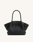 Anna Bolso de Textura de Tejido Medio Negro bolso elegante moderno