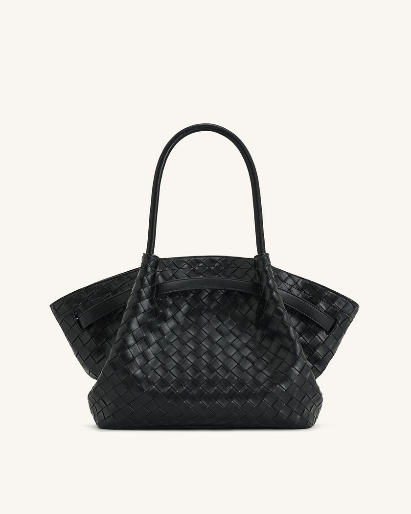 Anna Bolso de Textura de Tejido Medio Negro bolso elegante moderno