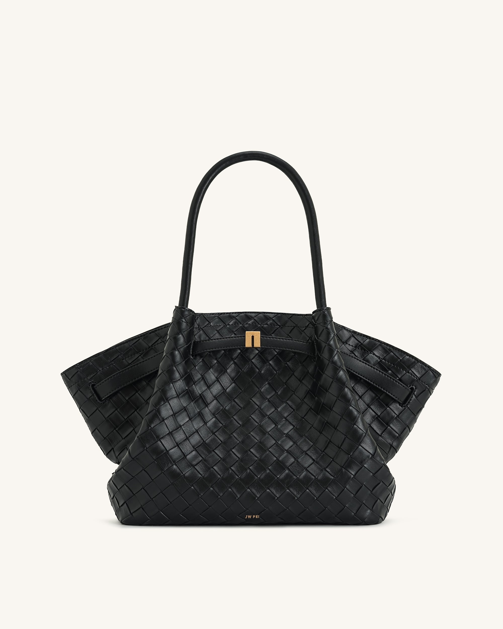 Anna Bolso de Textura de Tejido Medio Negro elegante para mujer