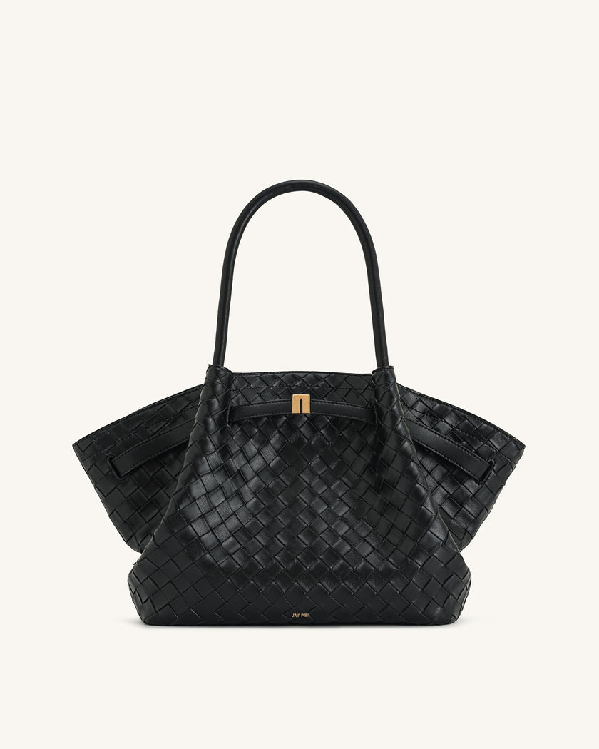 Anna Bolso de Textura de Tejido Medio Negro elegante para mujer