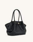 Anna Bolso de Textura de Tejido Medio Negro bolso elegante moderno