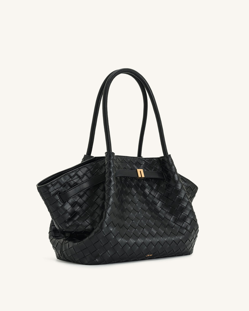 Anna Bolso de Textura de Tejido Medio Negro bolso elegante moderno