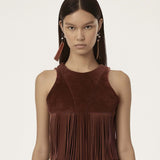 Violeta Top halter ante sintético con flecos burdeos vista frontal