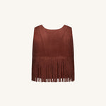 Violeta Top halter ante sintético con flecos burdeos detalle del tejido